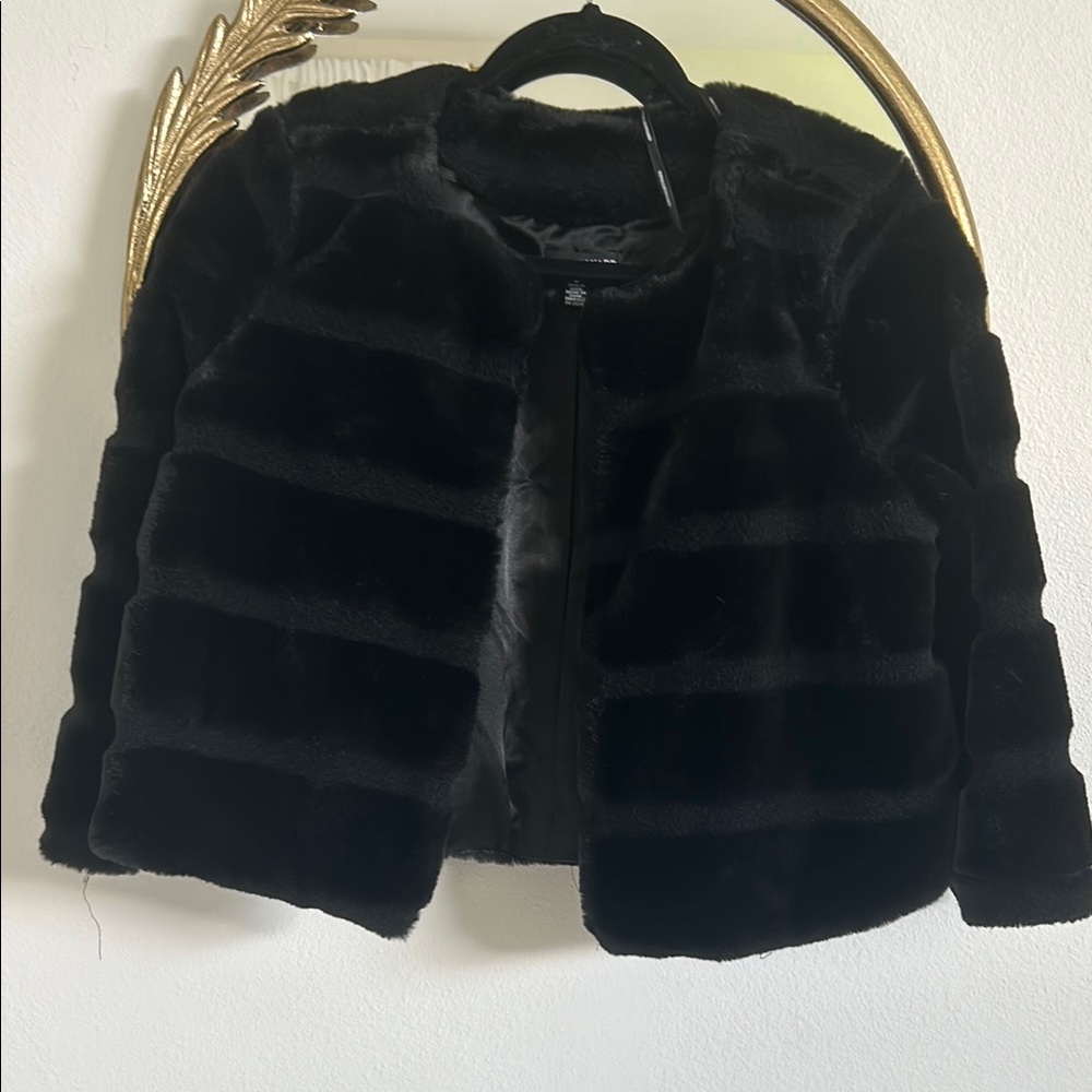 Nina Leonard Black Faux Fur Jacket